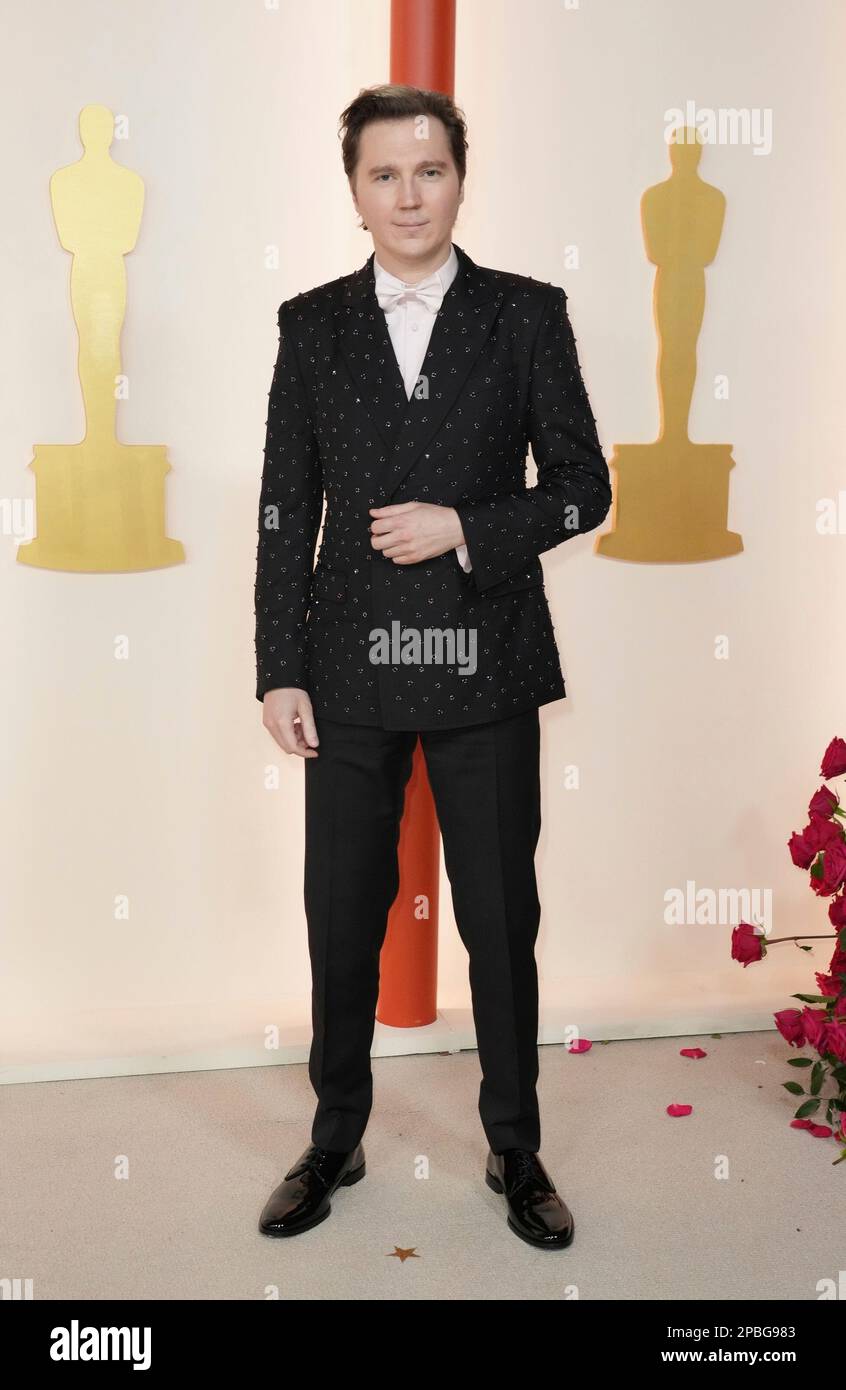 Paul Dano arrives at the Oscars on Sunday, March 12, 2023, at the Dolby