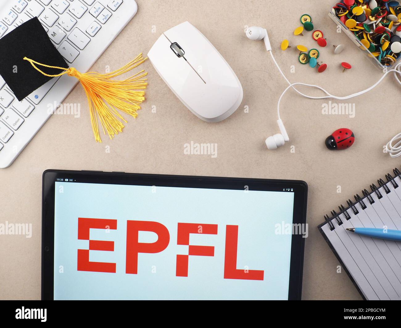 Germany. 12th Mar, 2023. In this photo illustration, Ecole Polytechnique Federale de Lausanne EPFL logo seen displayed on a tablet. (Credit Image: © Igor Golovniov/SOPA Images via ZUMA Press Wire) EDITORIAL USAGE ONLY! Not for Commercial USAGE! Stock Photo