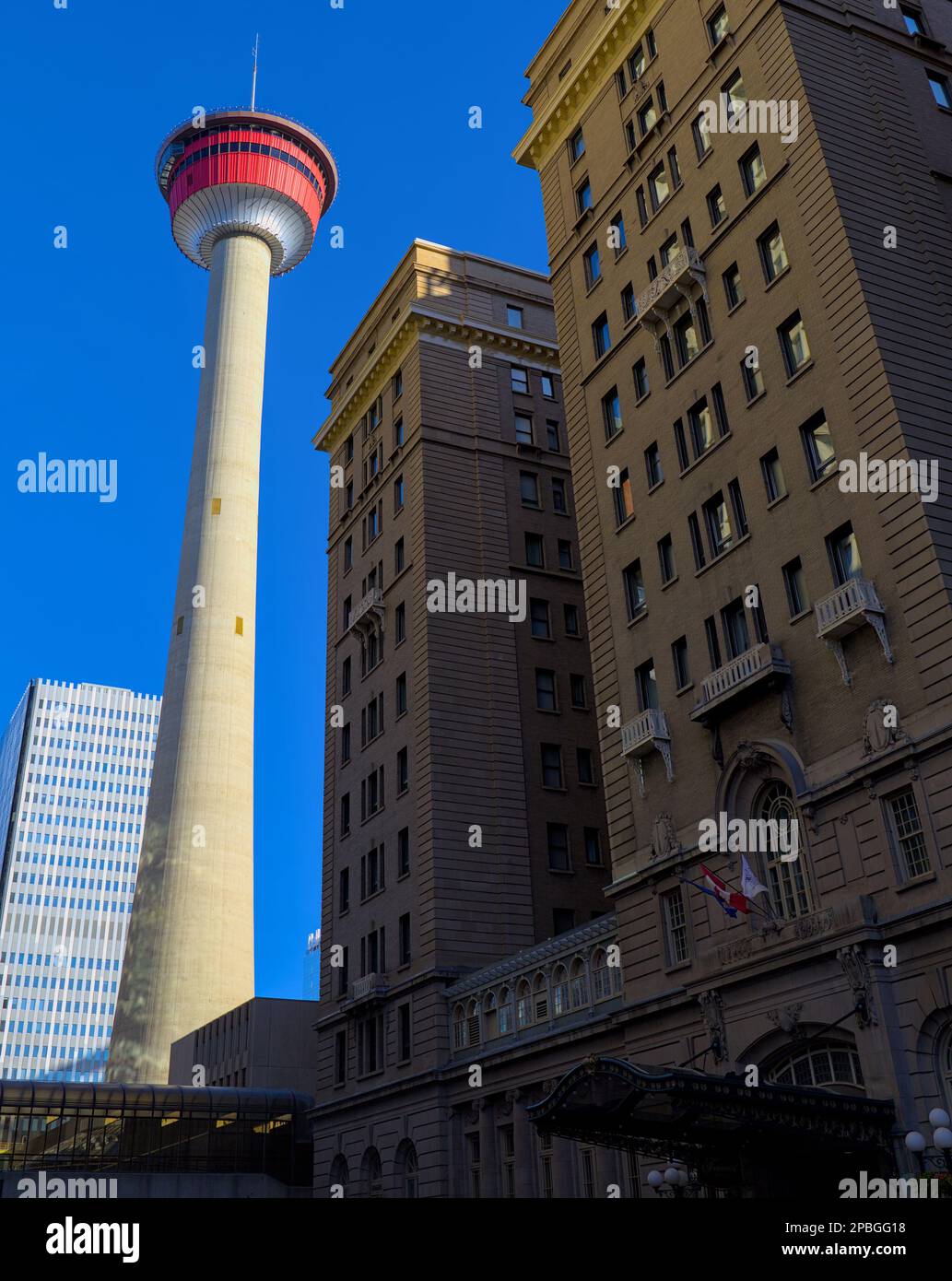 Calgary Tower from a low angle and perspective Stock Photo Alamy