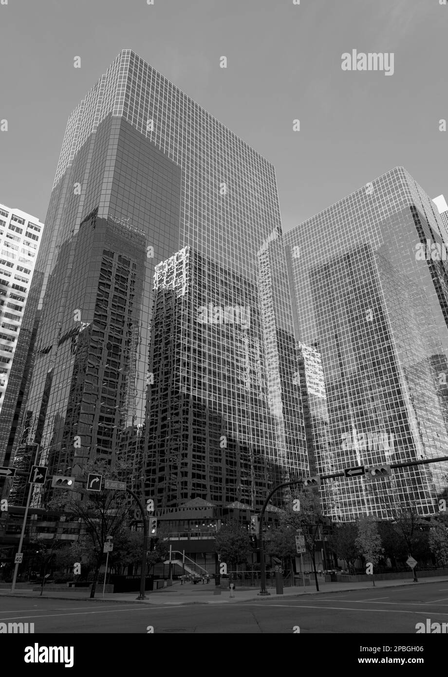 Reflections on Calgary downtown buildings Stock Photo