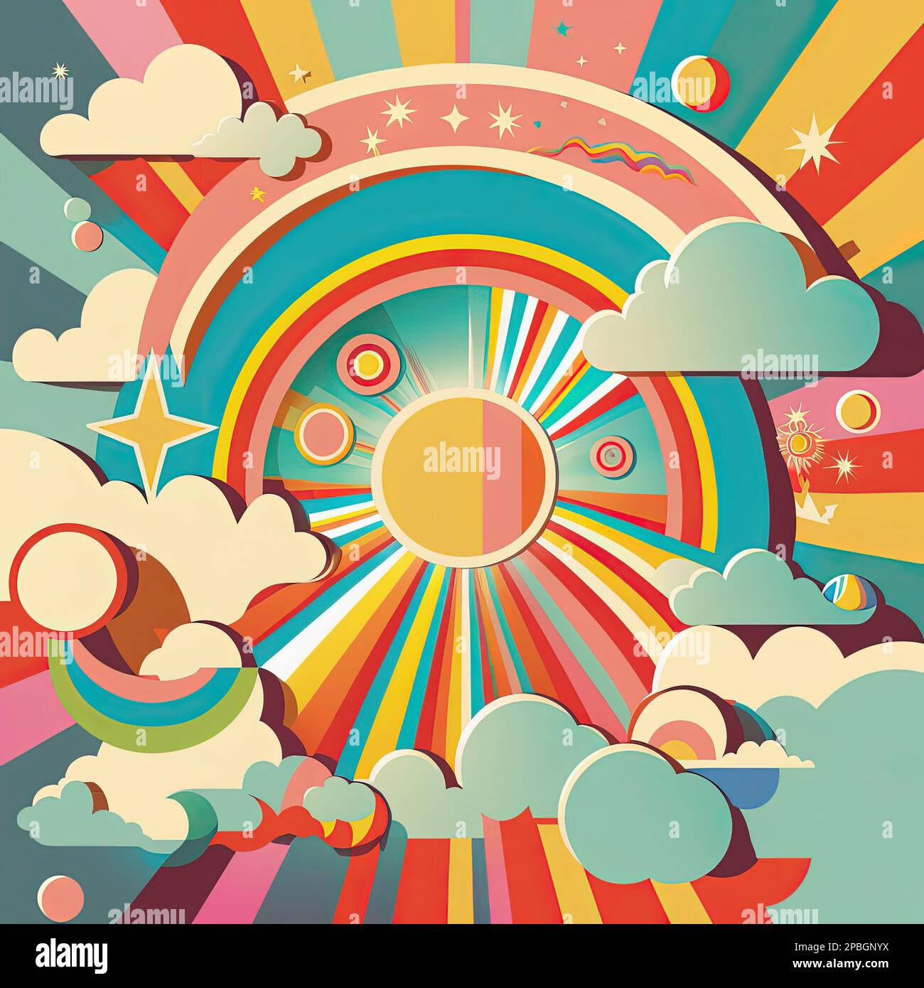 Retro 70s Groovy Backgrounds, Rainbows, Hippie Patterns PNG