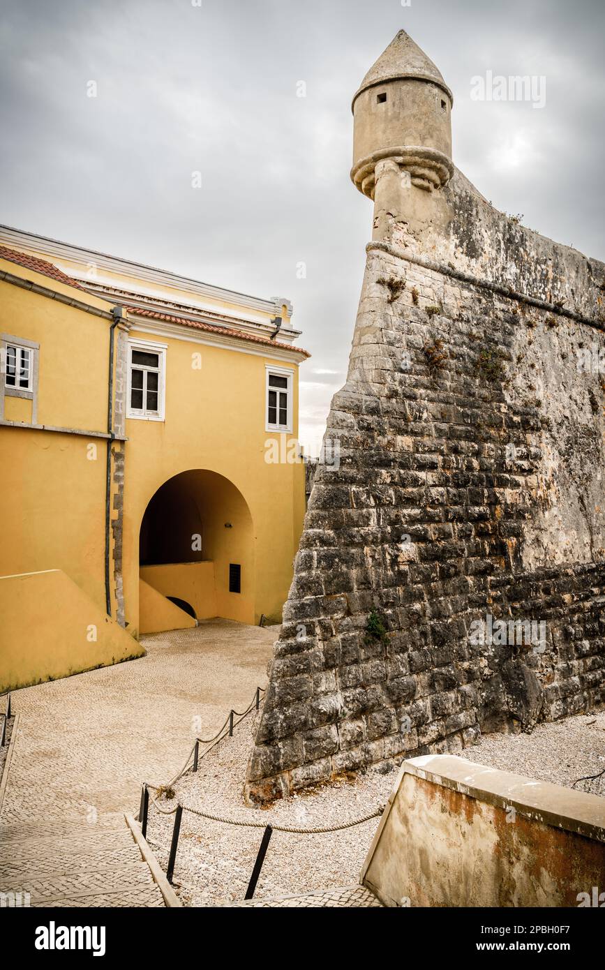 Corner turret of the Citadel of Cascais in Portugal Stock Photo