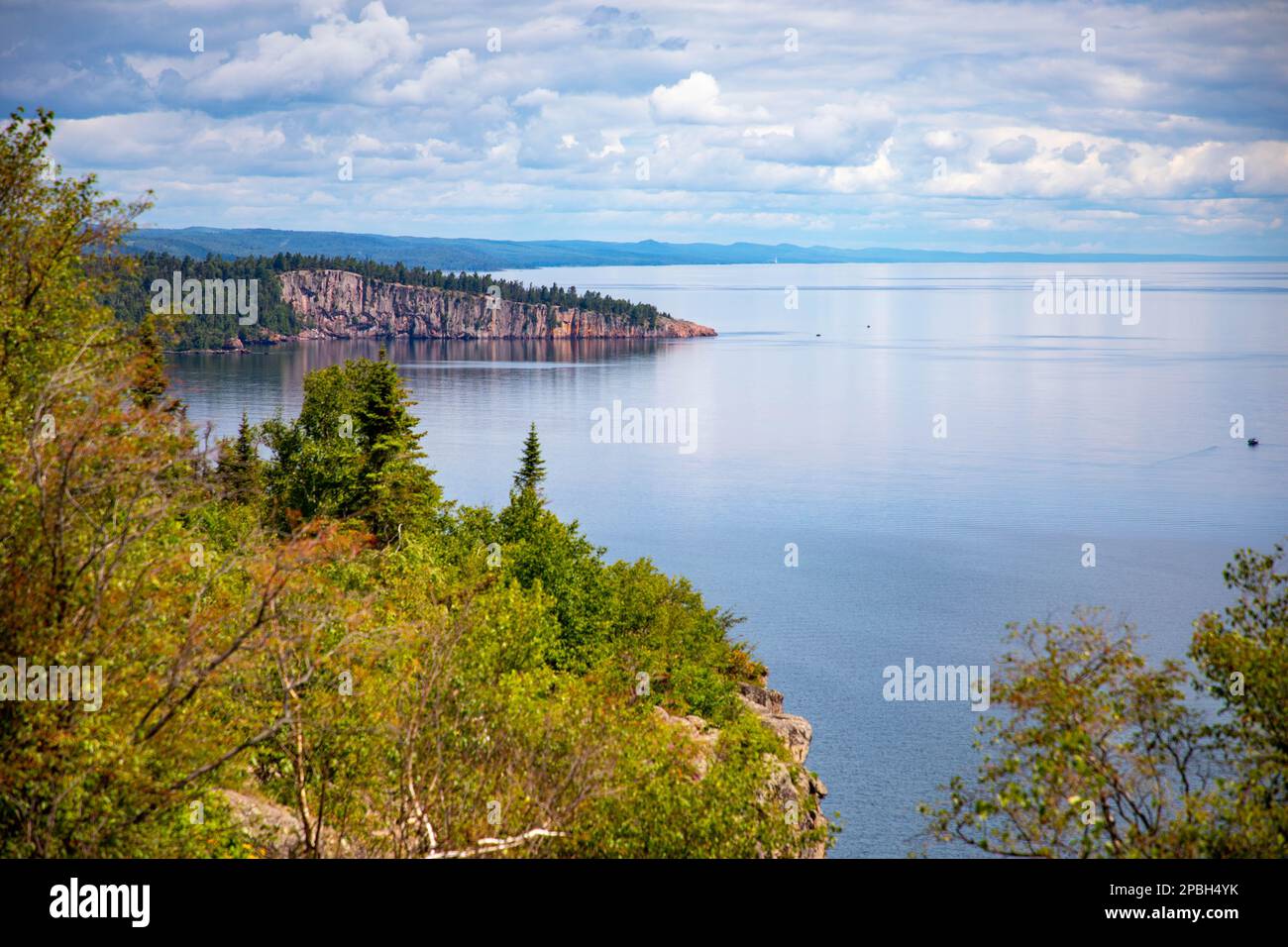 The North Shore of Lake Superior in Minnesota is a colorful landscape of rock, pine trees and water that holds historic secrets for travelers and adve Stock Photo