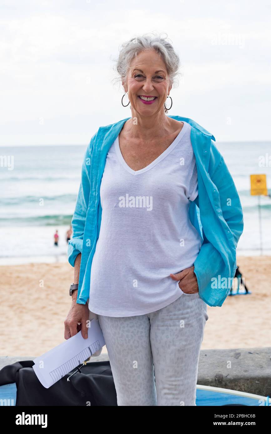Elizabeth Farrelly, Legislative Council candidate in the March 25th, 2023 New South Wales state election, before a Save The Koalas protest at Manly Stock Photo