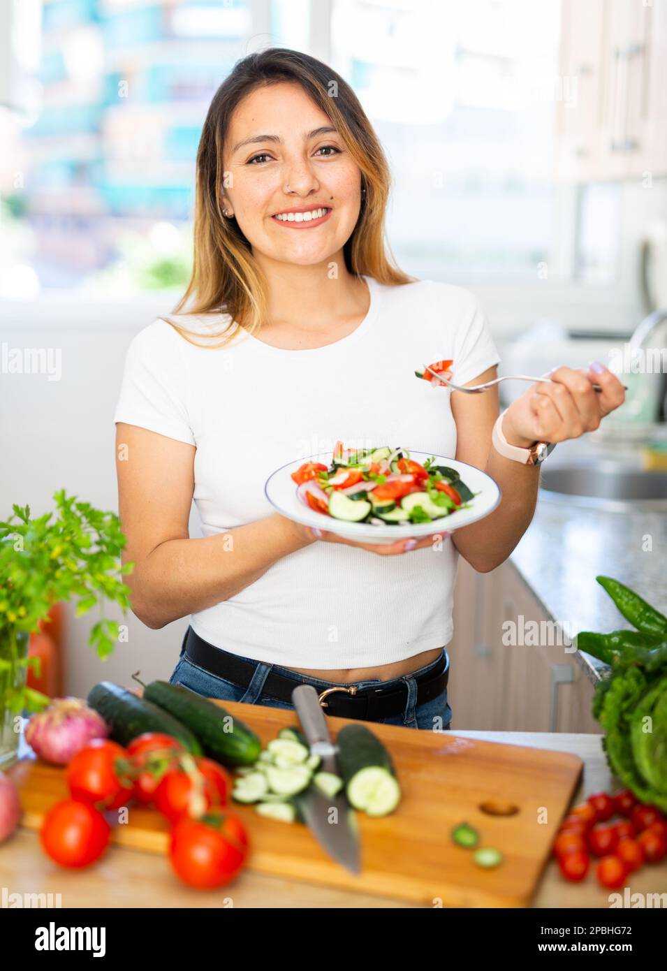 Woman eating healthy products hi-res stock photography and images - Alamy