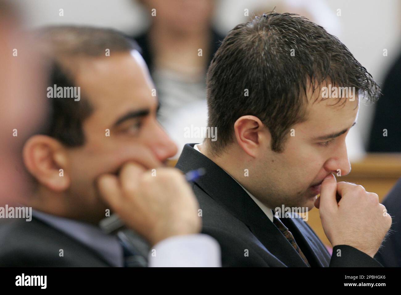 Defendant Shawn Bentler, right, is seen with his lawyer, D.J. Arbabha