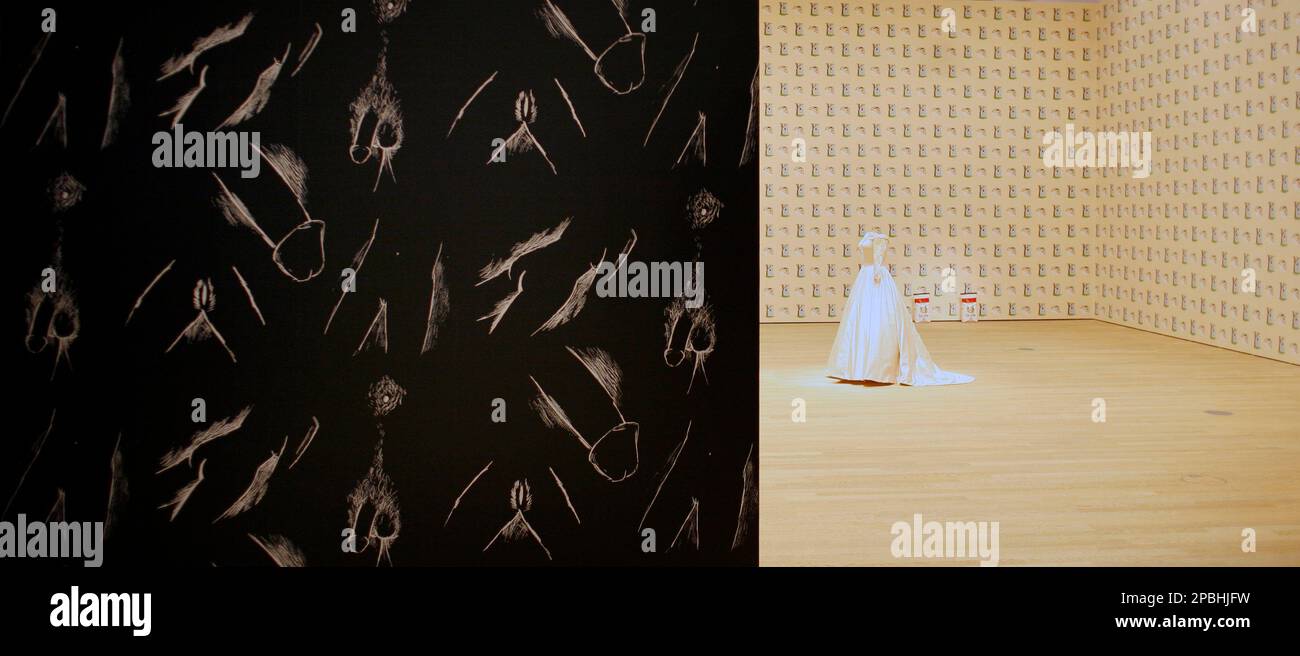 The artwork 'Male And Female Genital Wallpaper', 1989, 'Wedding Gown ...