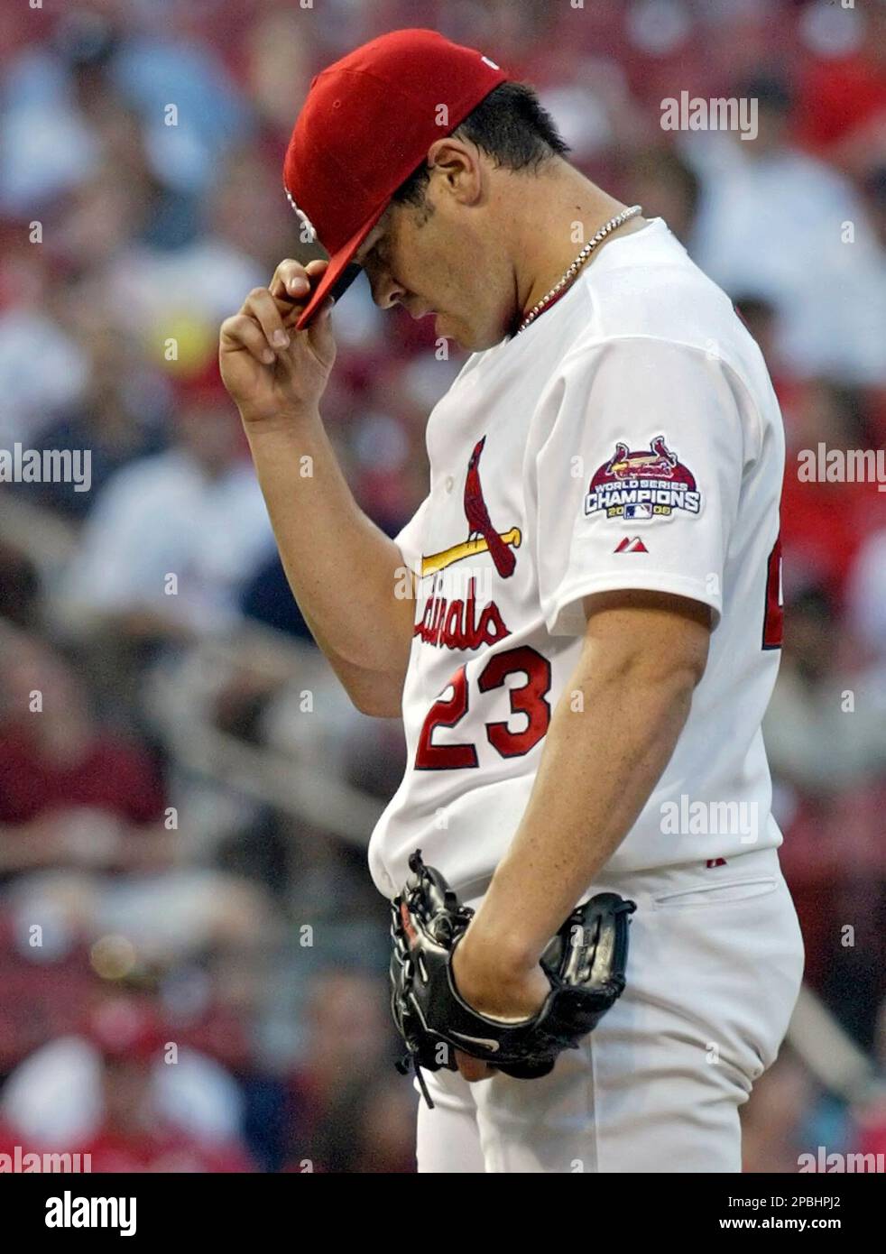 St. Louis Cardinals' Anthony Reyes struggles in the first inning ...