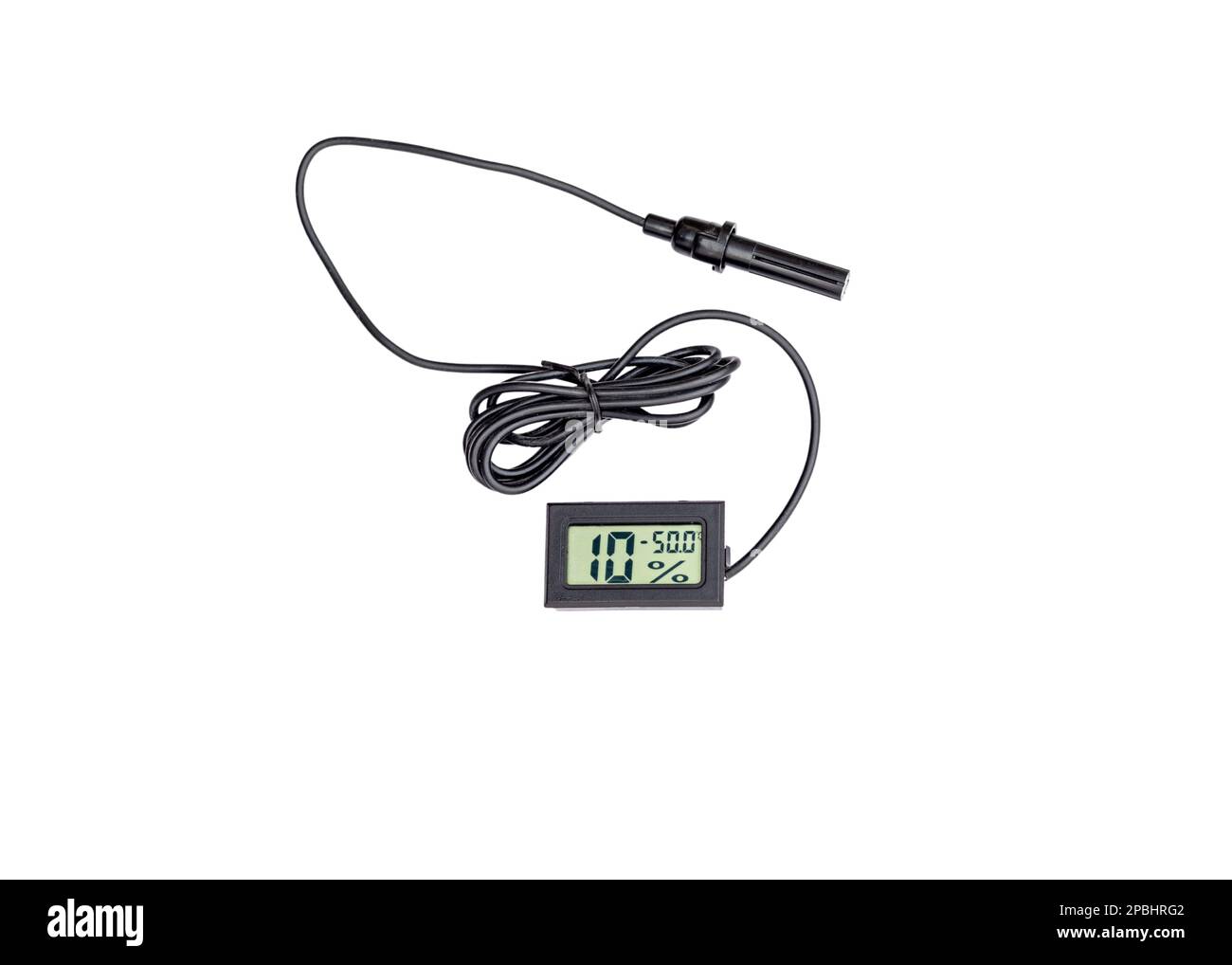 Digital thermometer with external sensor isolated on white background