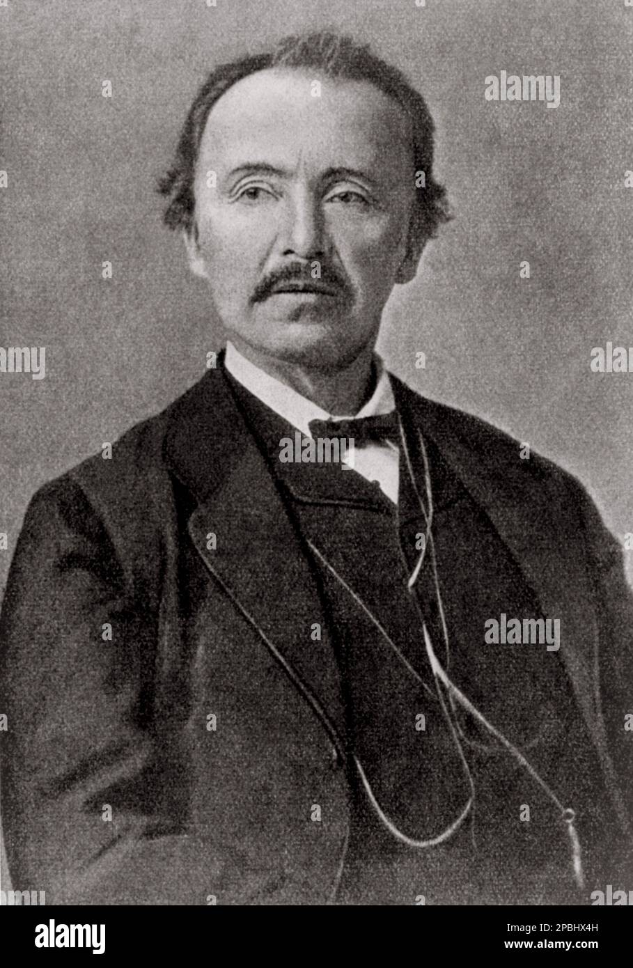 The german archeologist HEINRICH SCHLIEMANN ( 1822 in Neubukow, Mecklenburg-Schwerin -  1890 in Naples , Italy ) was a German treasure hunter, an advocate of the historical reality of places mentioned in the works of Homer, and an important excavator of Troy and of the Mycenaean sites Mycenae and Tiryns . - FOTO STORICHE - HISTORY - OMERO - TROIA - MICENE - GEOGRAFIA - GEOGRAPHY  - ARCHITETTURA - ARCHITECTURE - ROME - ARCHEOLOGIA - ARCHEOLOGY - baffi - moustache - papillon - tie bow - cravatta - Grecia - Greece - ART - ARTS   ----  Archivio GBB Stock Photo