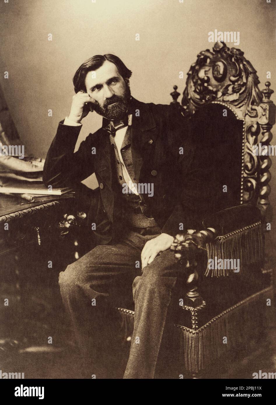 1859 , Paris , France : The celebrated italian music composer GIUSEPPE VERDI ( 1813 - 1901 ). Photo by E. Disderi - COMPOSITORE - OPERA LIRICA - CLASSICA - CLASSICAL - PORTRAIT - RITRATTO - MUSICISTA - MUSICA - BEARD - BARBA - FIOCCO - BOW - CRAVATTA - TIE - papillon ------ ----  ARCHIVIO GBB Stock Photo