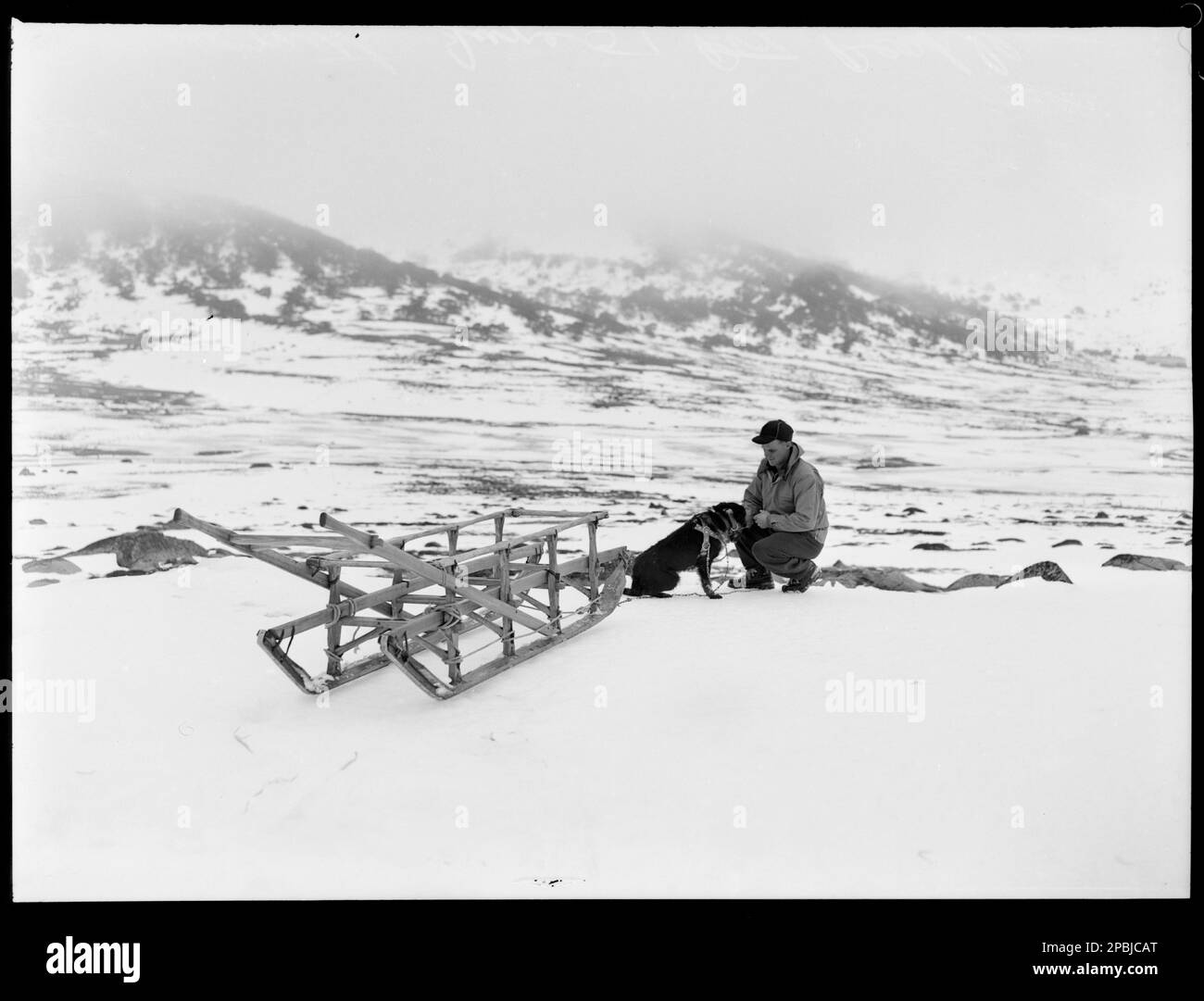 John Abbotsmith at work in the Snowy Mountains, 1951 Stock Photo - Alamy