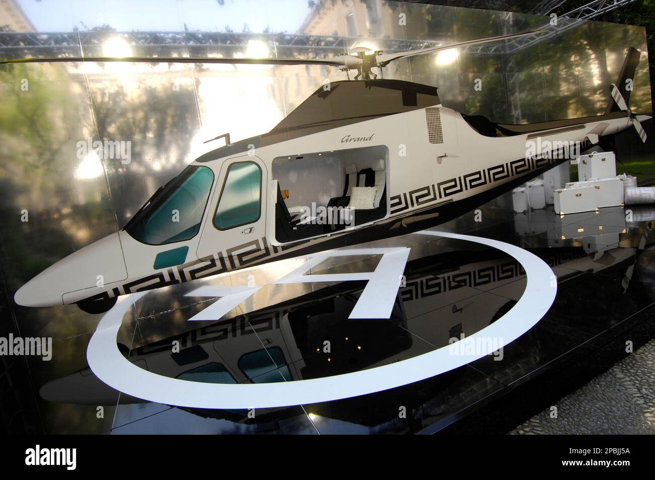 An August Westland helicopter with a customized interior by Versace is  shown in Milan, Italy, Wednesday, April 18, 2007. If it has been  accessories that has helped the Italian luxury market survive