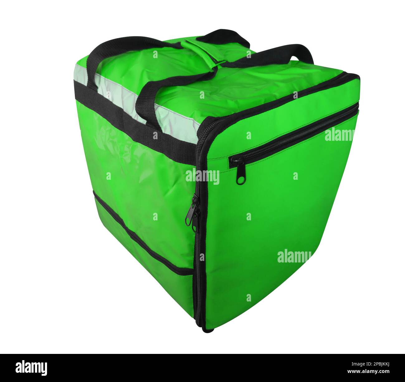 Green bag cooler for carrying and storing products isolated on white