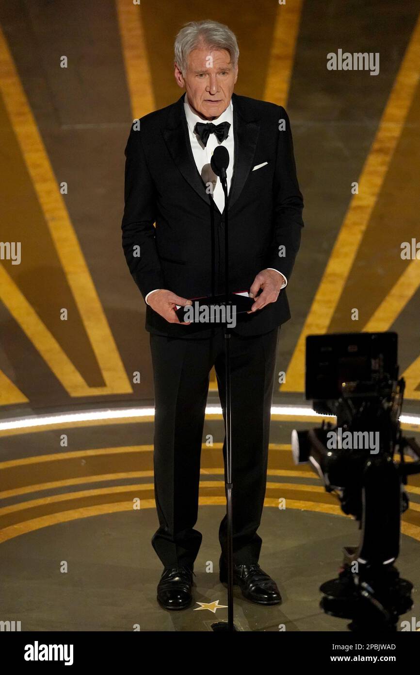 Harrison Ford presents the award for best picture at the Oscars on