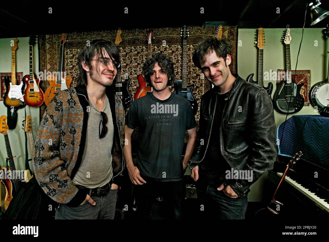 Members of the American rock and roll band Black Rebel Motorcycle Club  (BRMC) from San Francisco, Calif., now based in Los Angeles, pose for a  photo at the Sandbox sound studio in