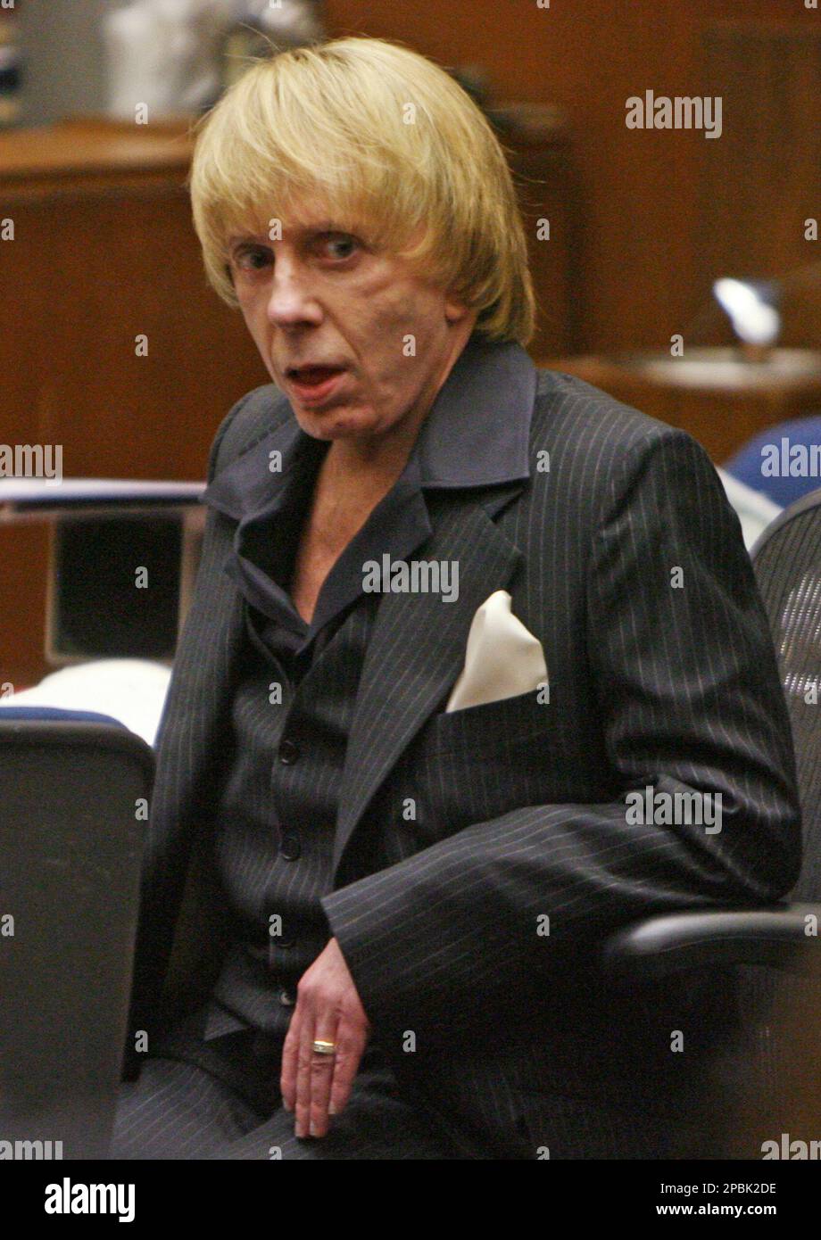 Music producer Phil Spector sits in court for the continuation of