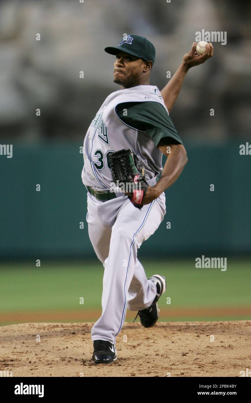 Tampa Bay Devil Rays pitcher Edwin Jackson pitches against the Los ...