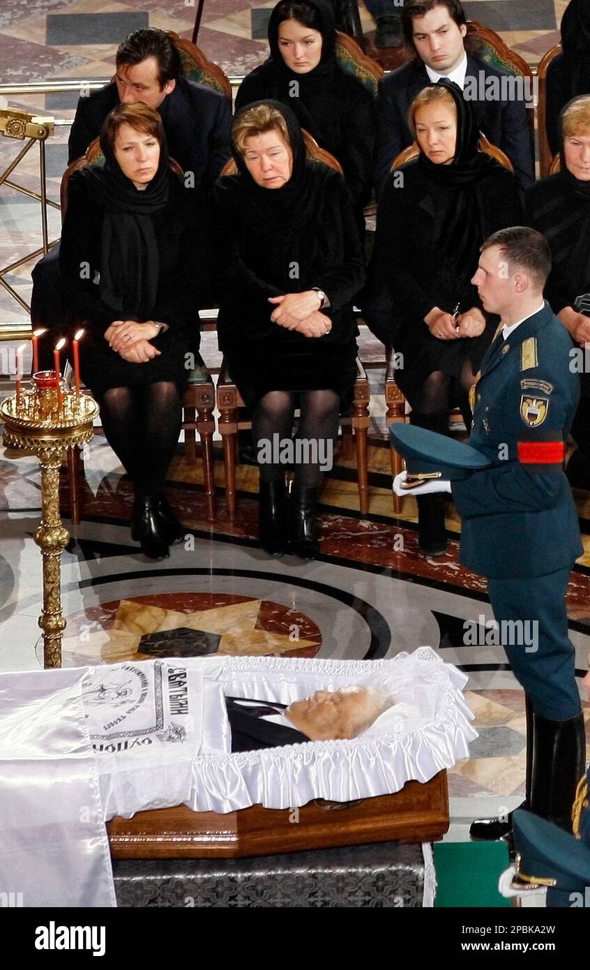 Widow of former Russian president Boris Yeltsin, Naina, center, sits by ...