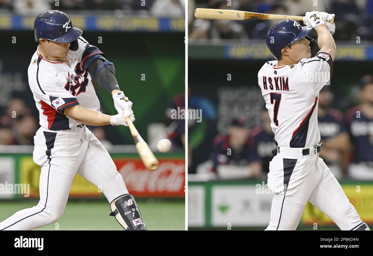 Combined photo shows South Korea's Kim Ha Seong hitting home runs in