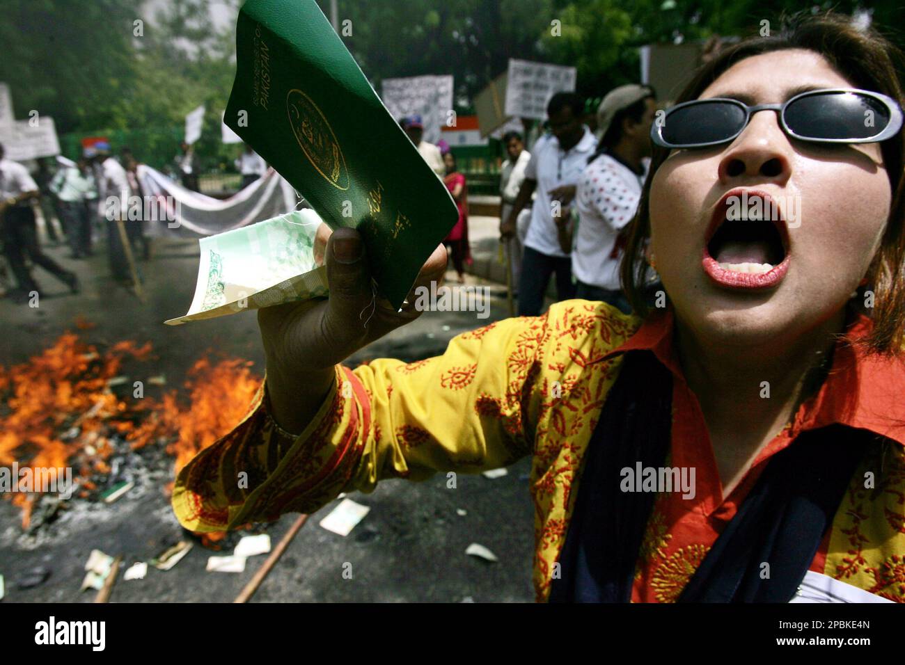 A supporter of Ra Riaz Gohar Khan shouts anti-Pakistan slogans before ...