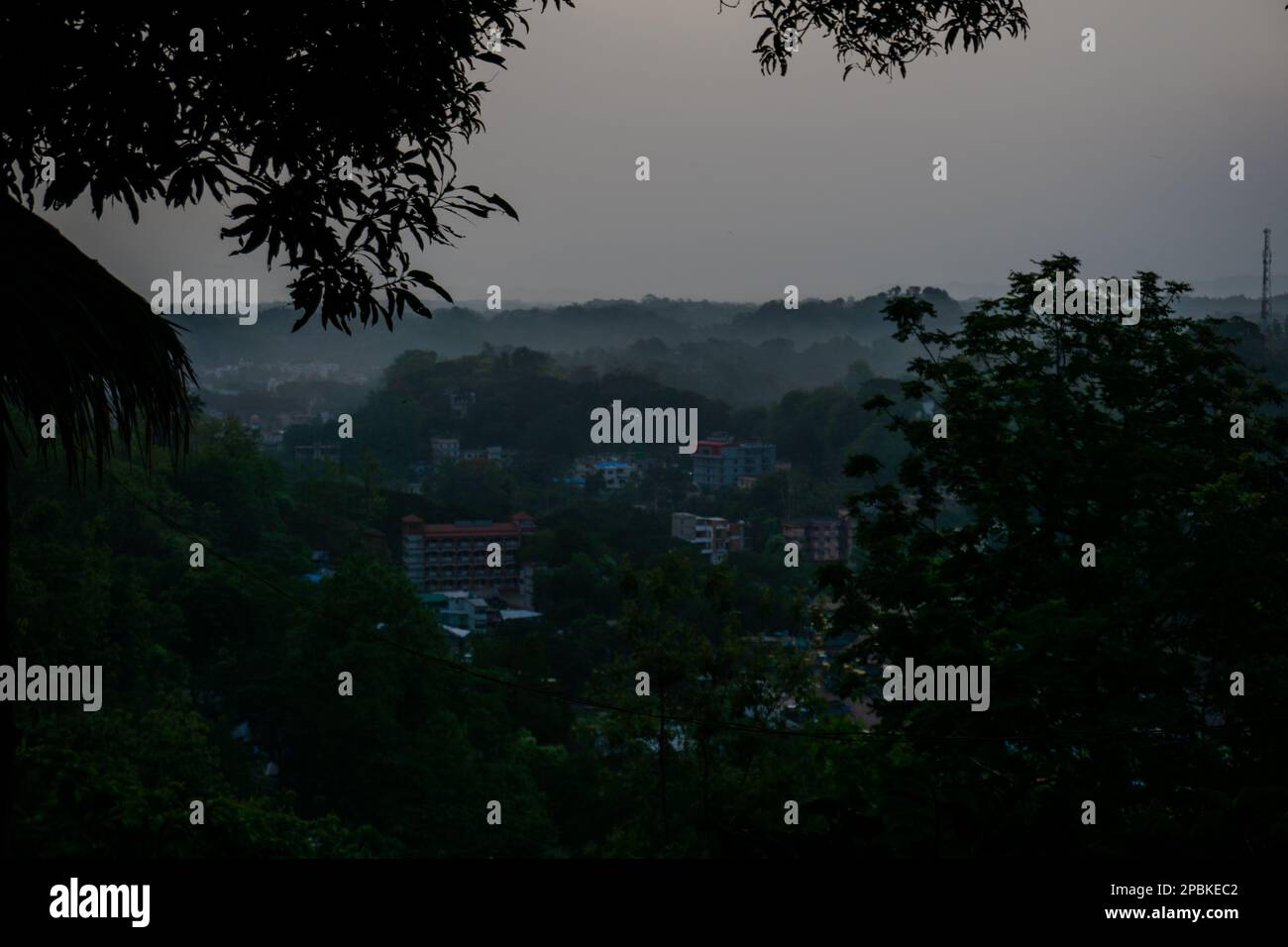 Beautiful scenery in the mountains. Hilly region of Bangladesh. Some parts of Bandarban city from above. Photo taken from Meghbari, Bandarban, Banglad Stock Photo