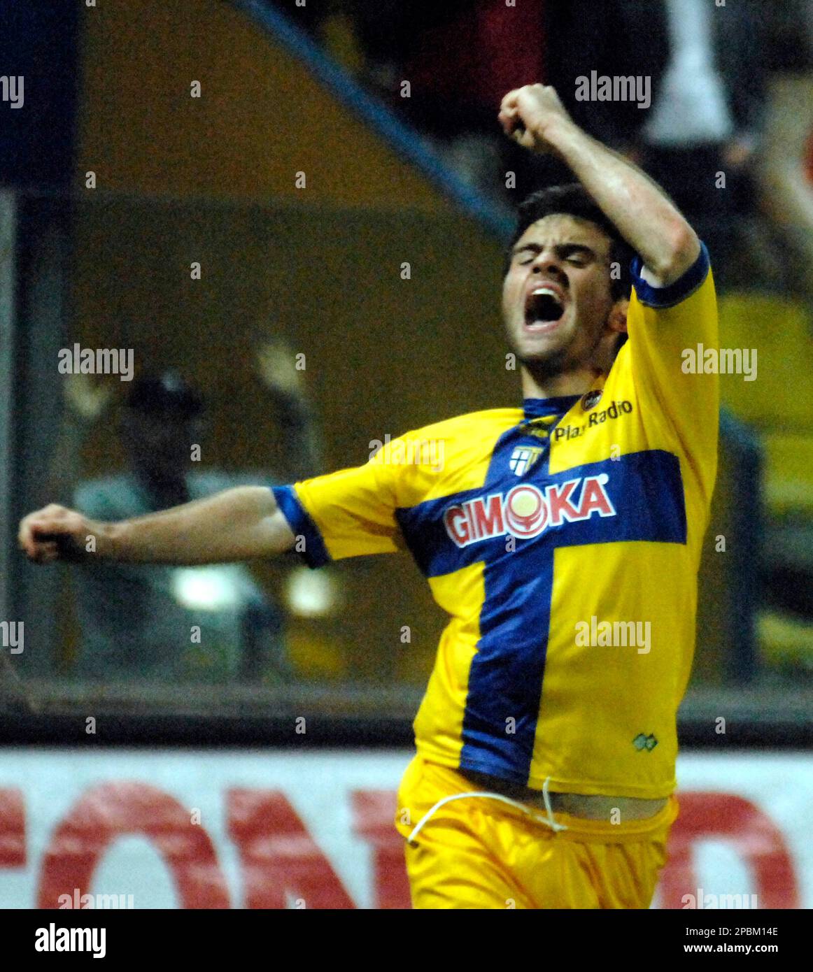 Parma's striker Giuseppe Rossi celebrates after scoring during an Italian  major league soccer match against Fiorentina at the Ennio Tardini stadium  in Parma, Italy, Wednesday night, April 18, 2007. Rossi scored twice,