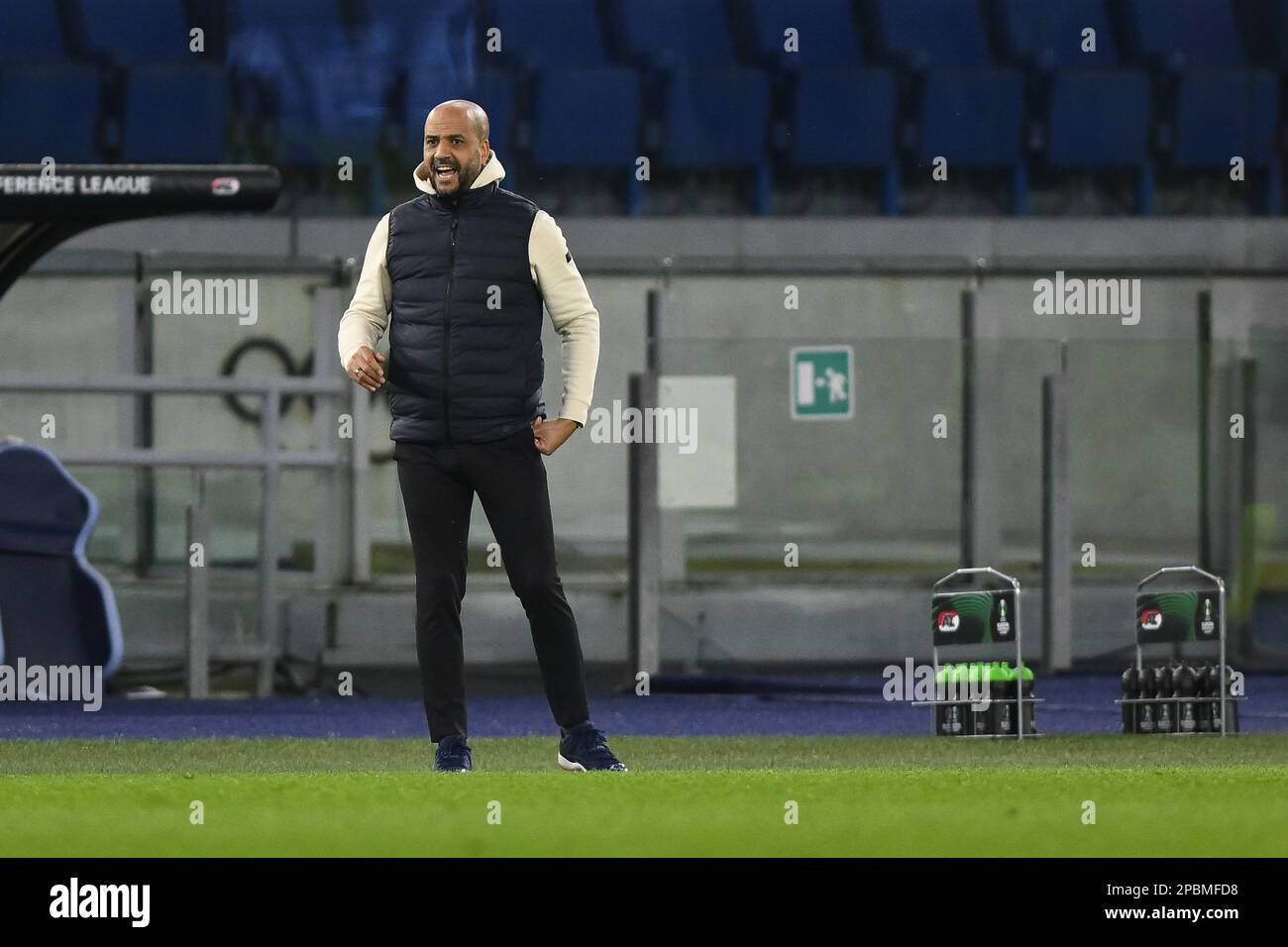 Pascal Jansen of AZ Alkmaar during the first leg of the round of 16 of the UEFA Europa Conference League between S.S. Lazio and AZ Alkmaar on March 7, 2023 at the Stadio Olimpico in Rome. Stock Photo