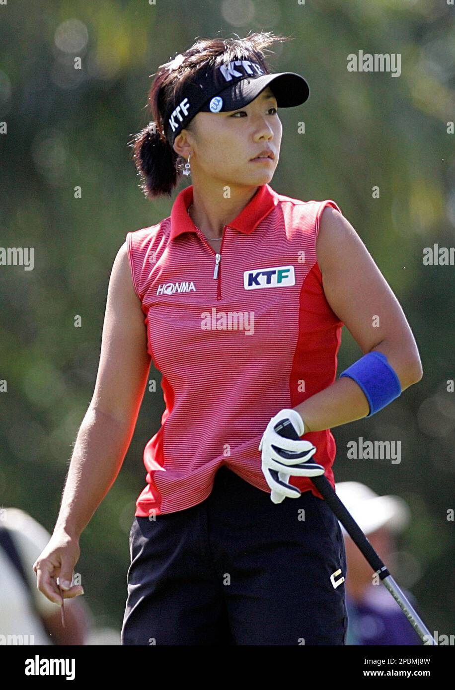 Mi Hyun Kim of South Korea, watches her shot from the 18th tee, during ...