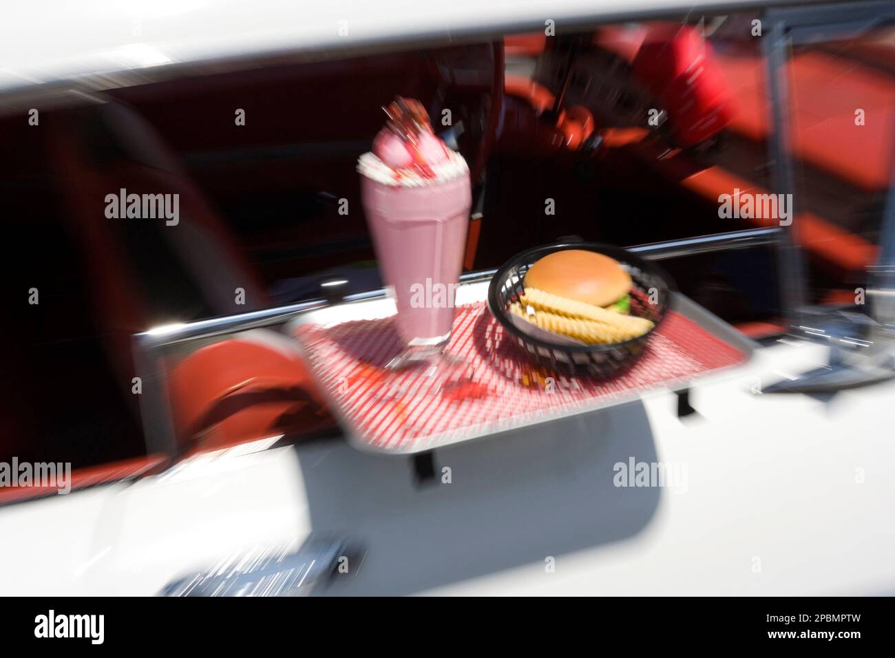 DRIVE IN FOOD TRAY ON WINDOW OF 1950 CHEVROLET BEL AIR (©GENERAL MOTORS