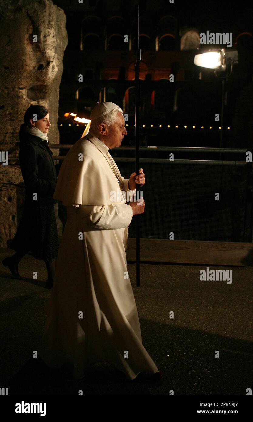 Pope Benedict XVI Holds A Wooden Cross, During The Via Crucis (Way Of ...