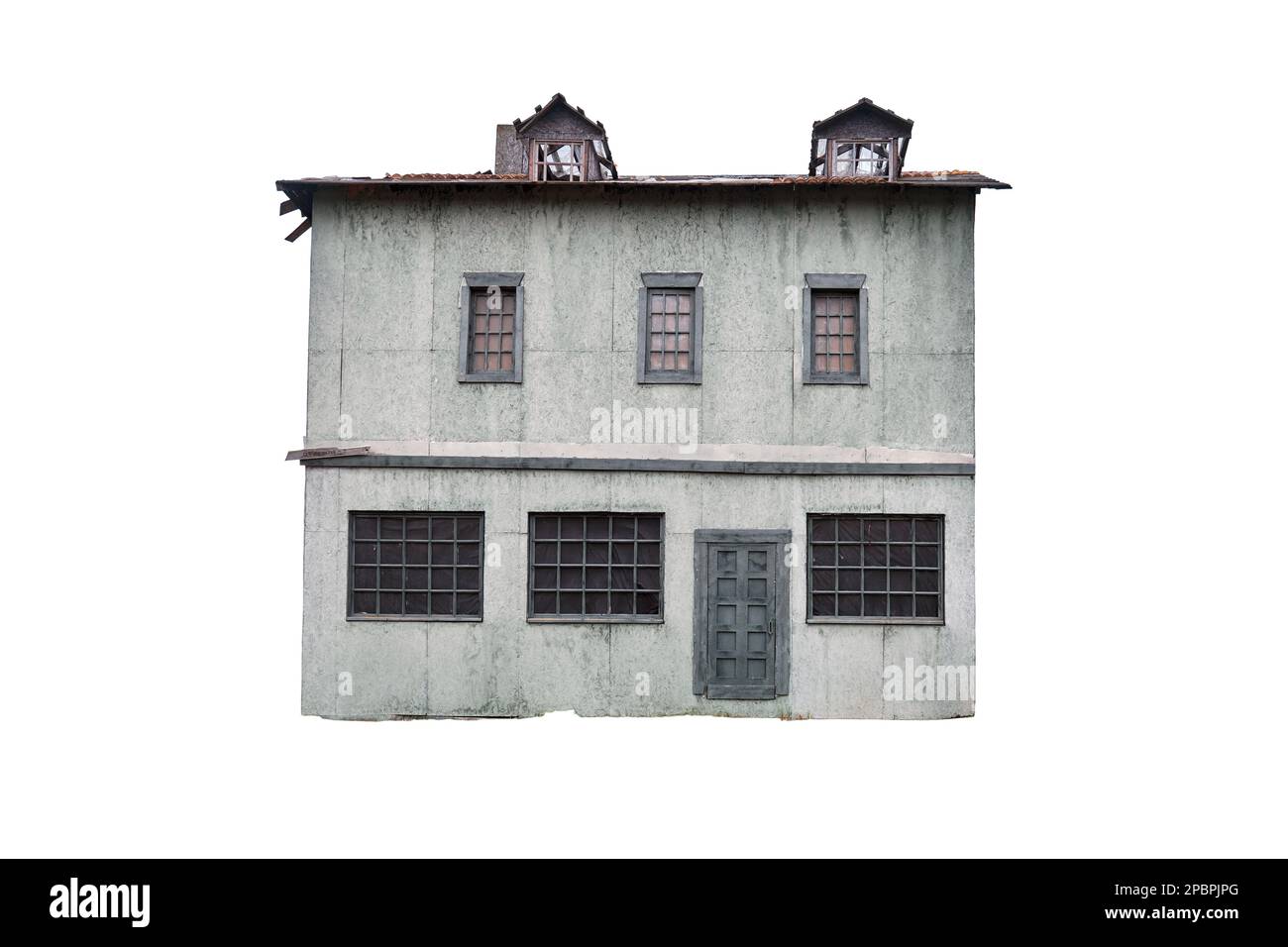 Retro house with large windows in the style of European architecture of the 18-19th century, isolated on a white background Stock Photo