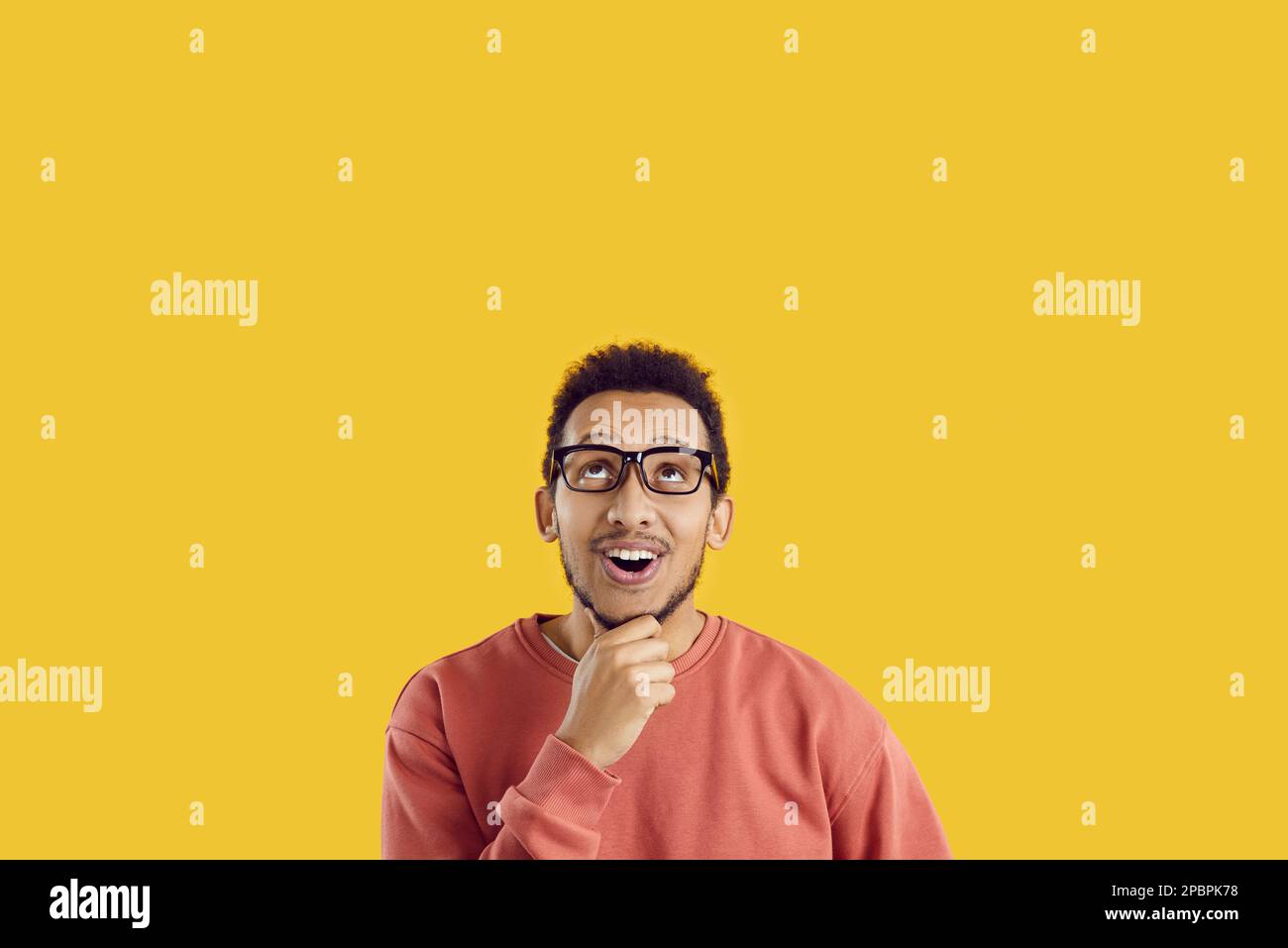 Black man look at blank copy space Stock Photo