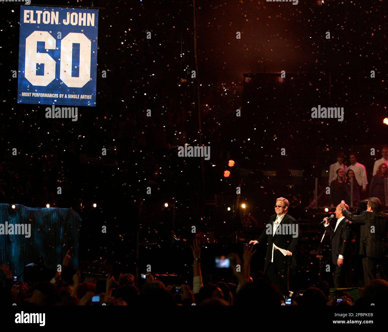 Musician Elton John appears on stage during his concert in New York's