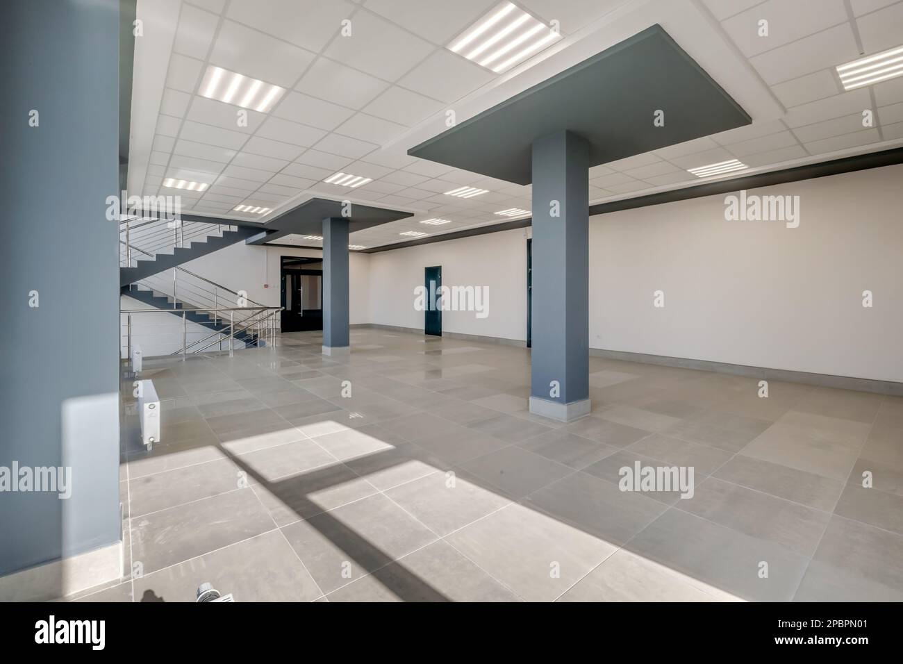 Empty Modern Hall Room With Columns Doors And Panoramic Windows Stock empty-modern-hall-room-with-columns-doors-and-panoramic-windows-stock
