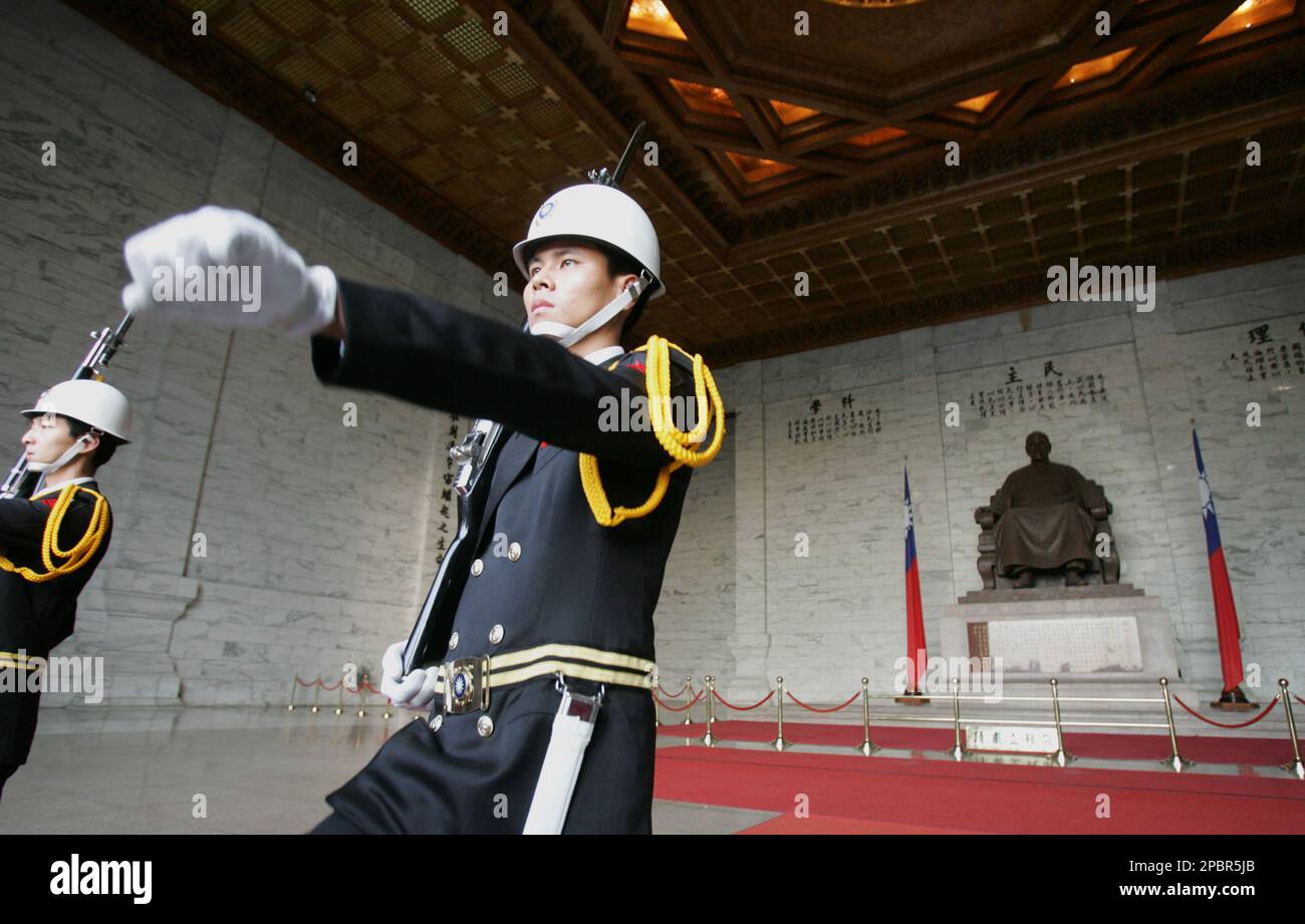 Taiwan honor guards march at Chiang Kai-shek Memorial Hall, Wednesday ...
