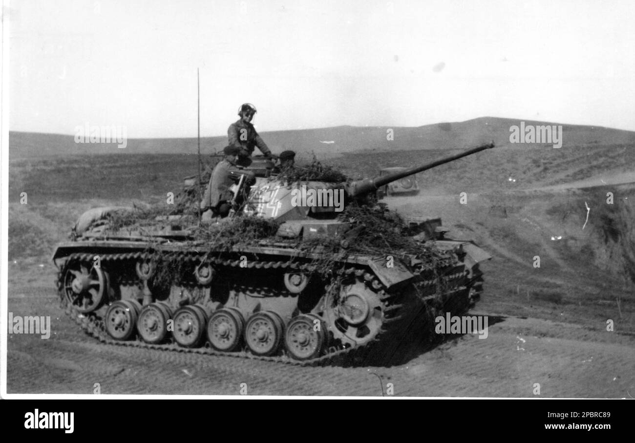 World War Two B&W photo German Panzer Mark lll on the Russian Front 1942  This Tank is from the 5th SS Wiking Division part of Army Group South... Stock Photo