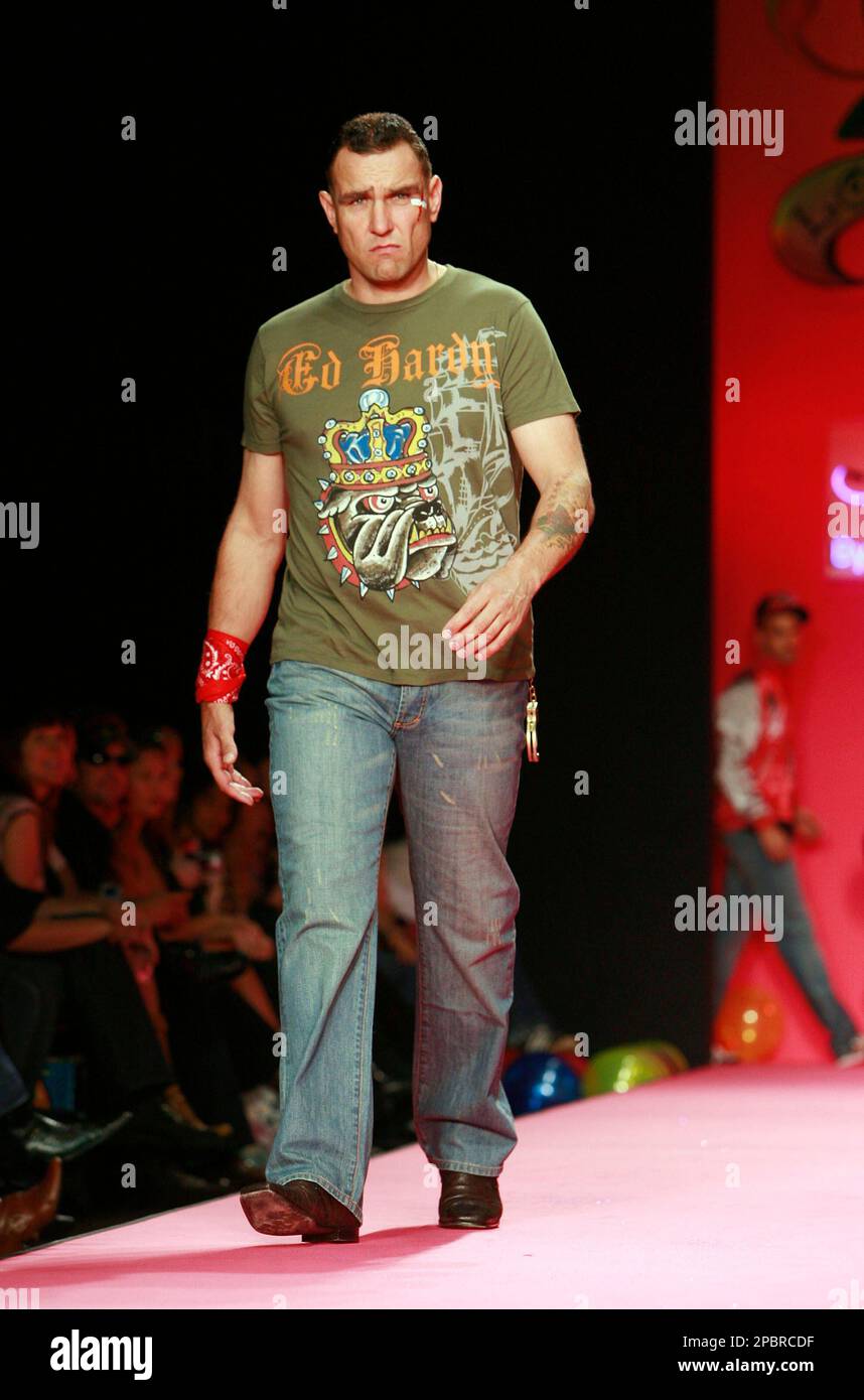 Actor Vinnie Jones walks the runway at the Ed Hardy Fall 2007 fashion show,  during the Mercedes Benz Fashion Week at Smashbox Studios in Culver City,  Calif., on Monday, March 19, 2007. (