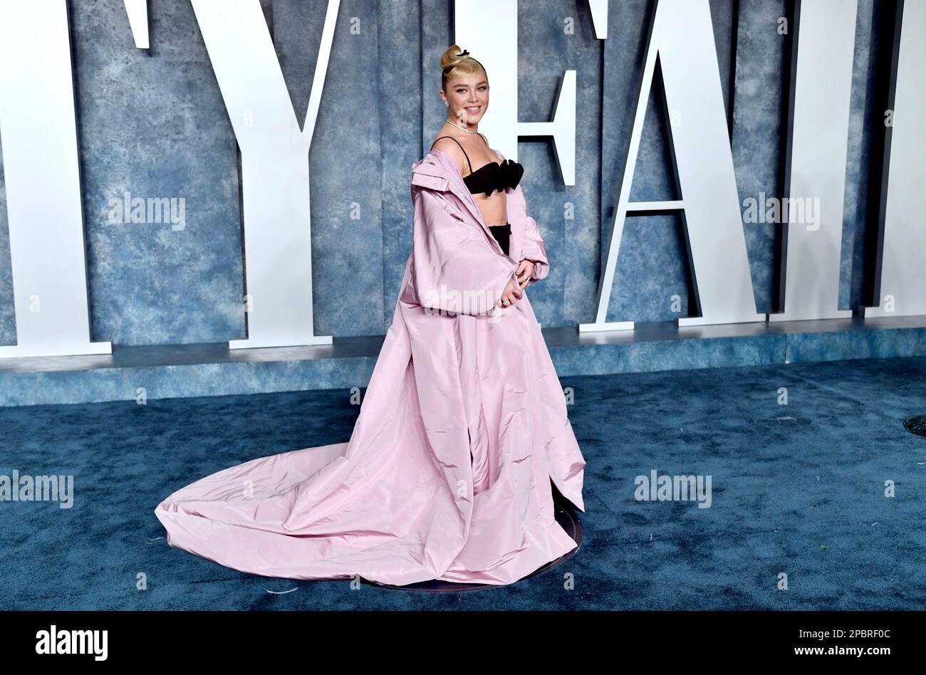 Florence Pugh arrives at the Vanity Fair Oscar Party on Sunday, March 12,  2023, at the Wallis Annenberg Center for the Performing Arts in Beverly  Hills, Calif. (Photo by Evan Agostini/Invision/AP Stock