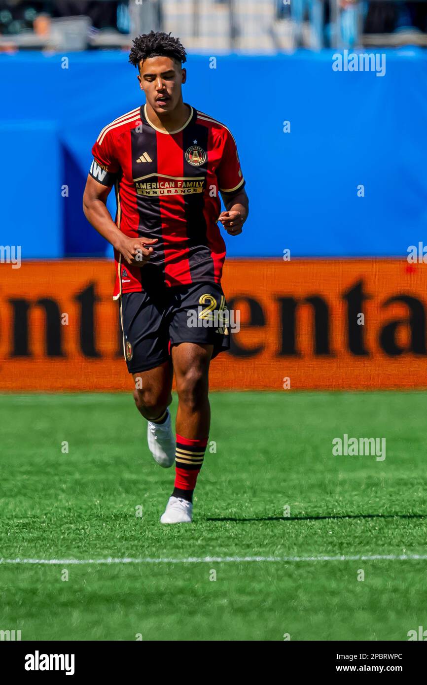 Charlotte, North Carolina, USA. 11th Mar, 2023. Atlanta Union FC Defender CALEB WILEY (USA) plays against the Charlotte FC at the Bank of America Stadium in Charlotte, North Carolina, USA. The Atlanta Union FC win the match, 3-0. (Credit Image: © Walter G. Arce Sr./ZUMA Press Wire) EDITORIAL USAGE ONLY! Not for Commercial USAGE! Stock Photo