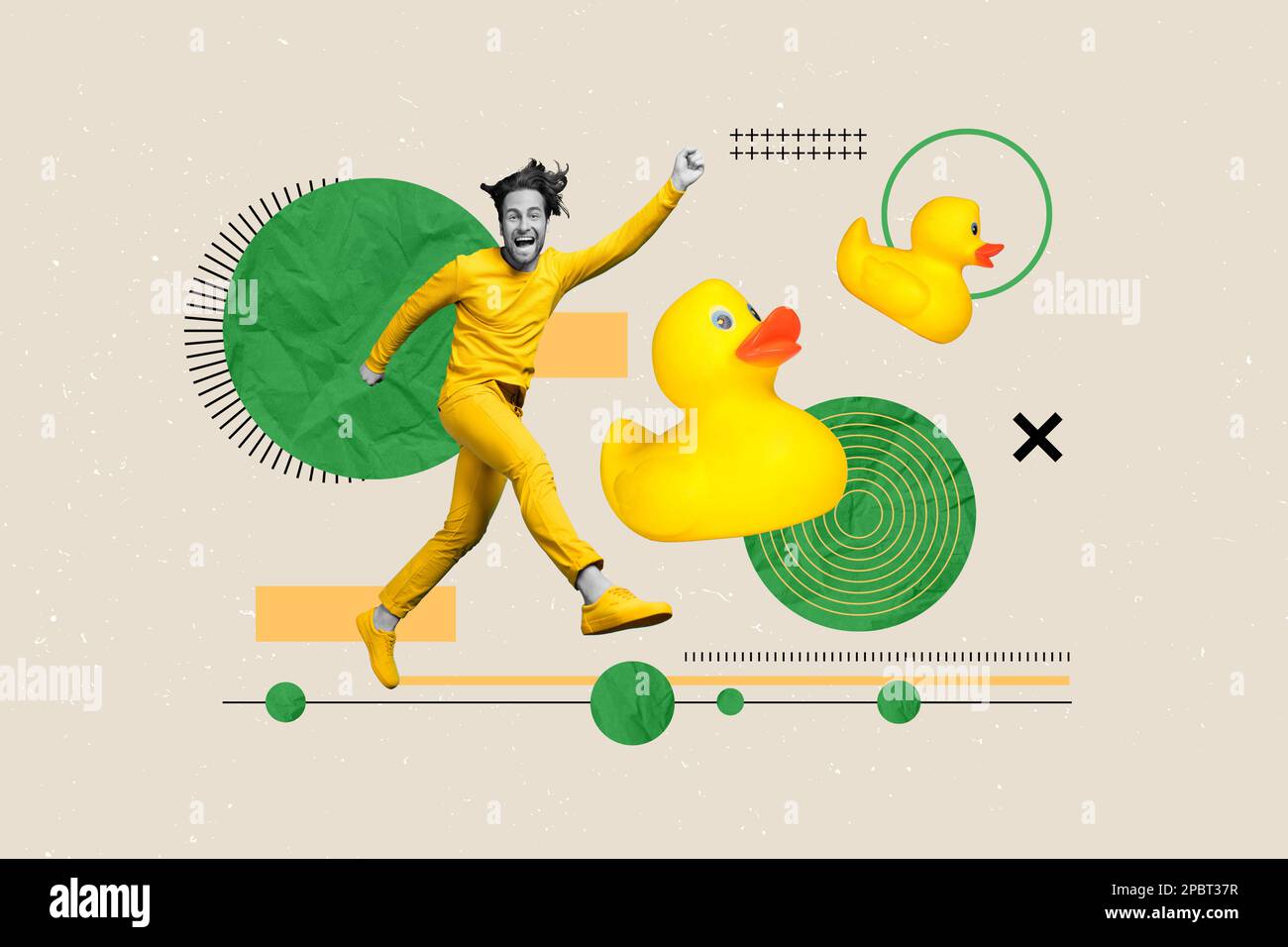 Exclusive picture sketch collage image of funny smiling guy running ...