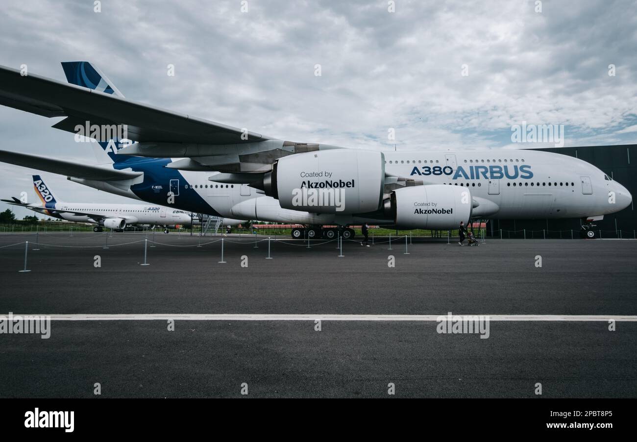 Airbus A380 aircraft on the tarmac of the Aeroscopia museum near Toulouse, in the south of France (Haute Garonne) Stock Photo