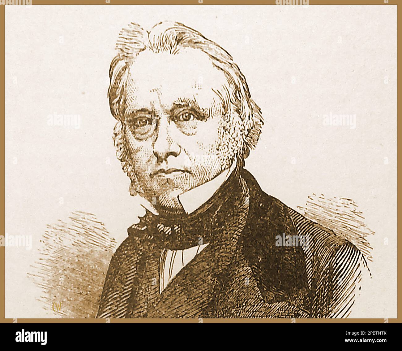 A 19th century engraving portrait of Thomas Babington Macaulay  (1800-1859), British historian and Whig politician, He was also known as 1st Baron Macaulay, Baron Macaulay, of Rothley and  Lord Macaulay. He served as  Secretary at War,  and Paymaster-General, Secretary to the Board of Control Stock Photo