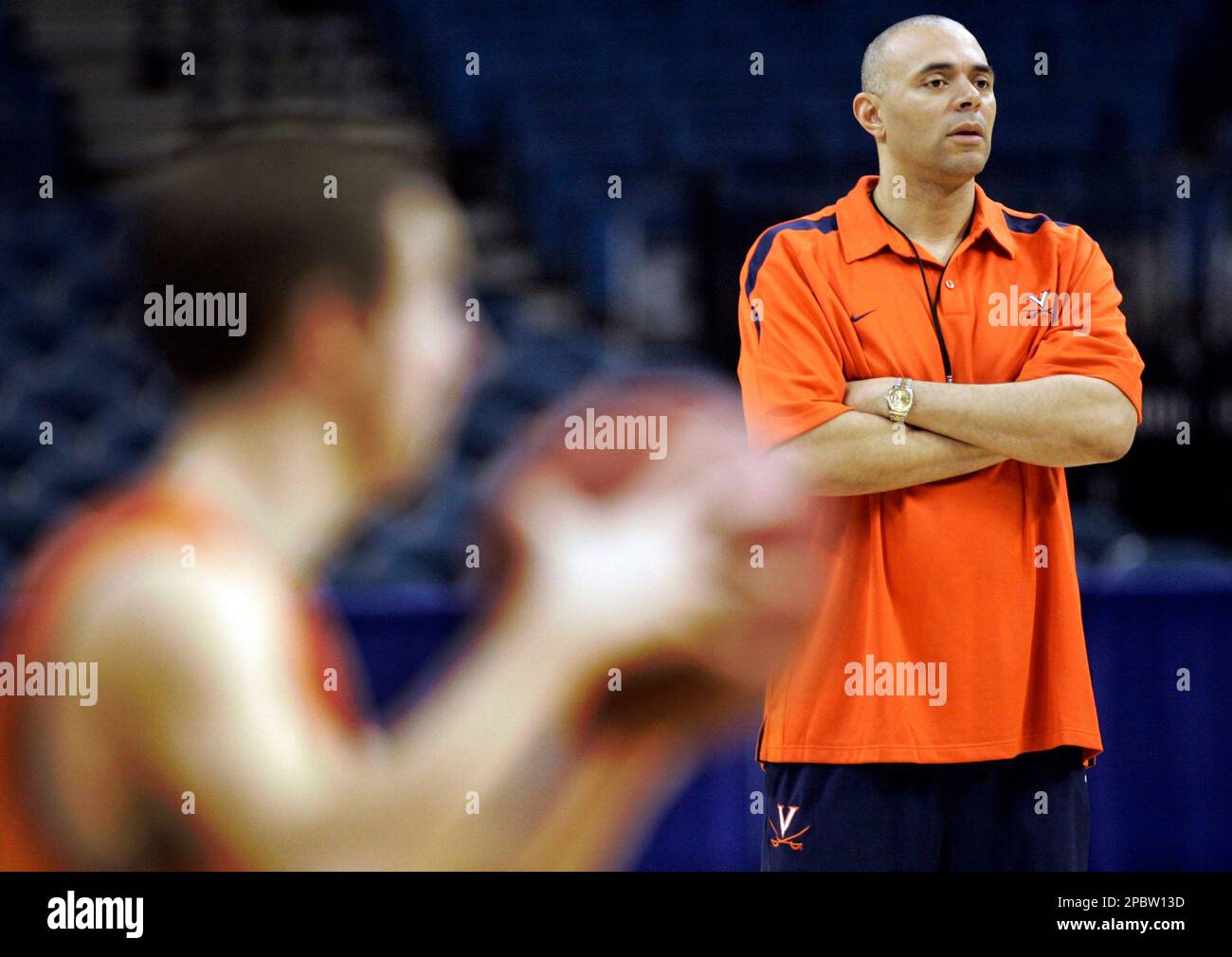 Virginia head coach Dave Leitao watches his team during practice for 