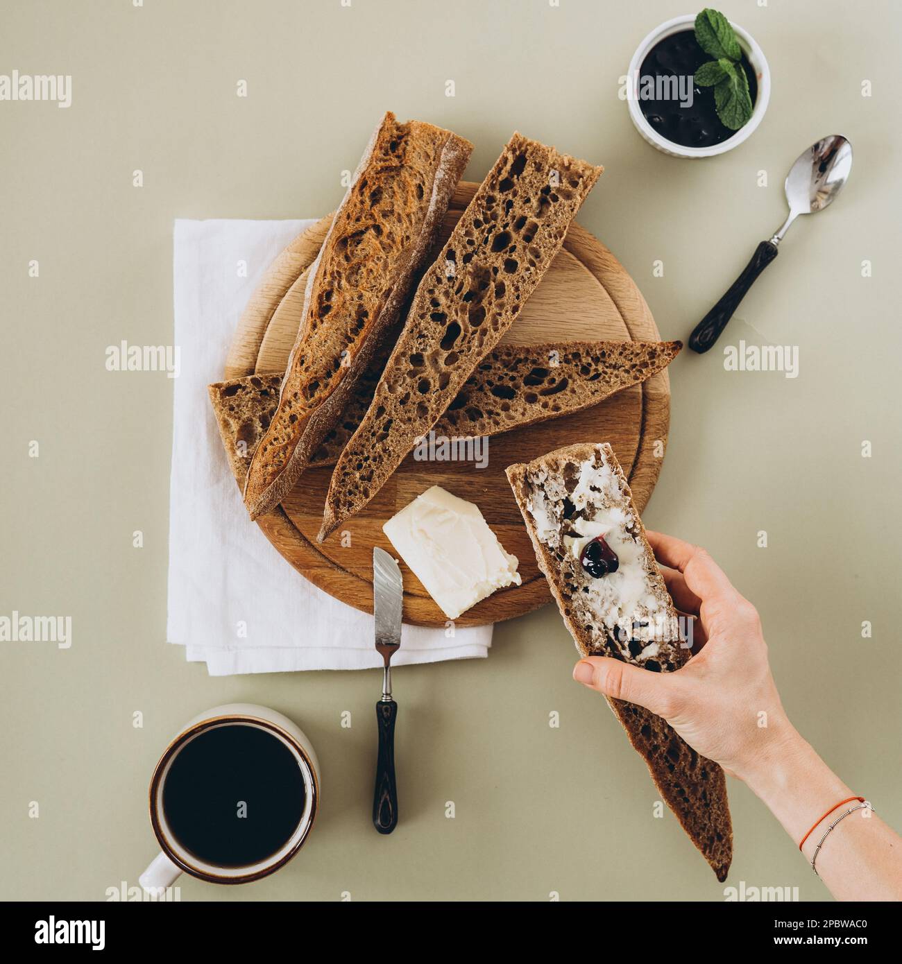 french baguette with butter and jam Stock Photo Alamy