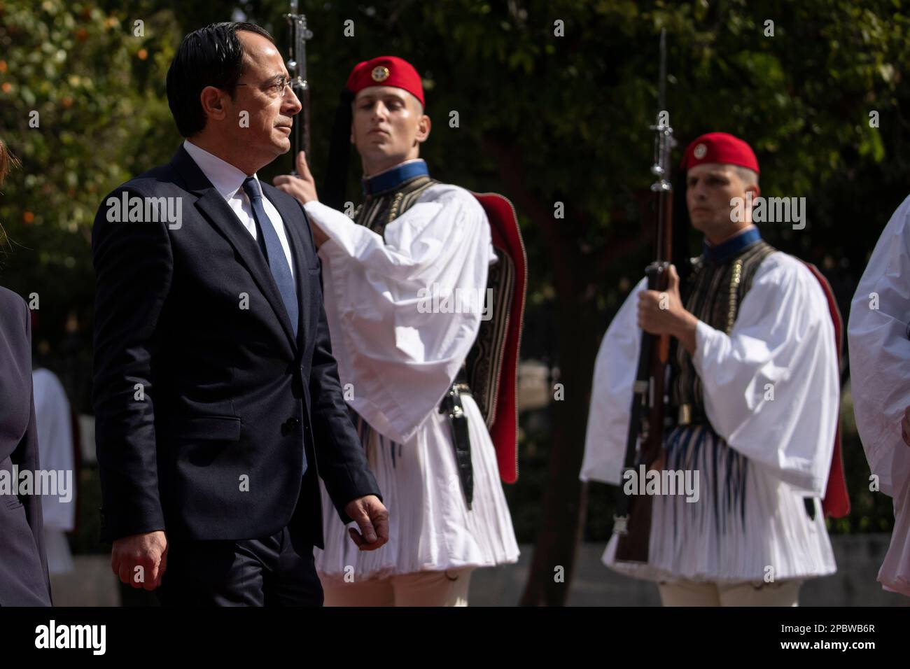 Cyprus' new president Nikos Christodoulides inspects a guard of honour,  before his meeting with his Greek counterpart Katerina Sakellaropoulou, in  Athens, Greece, Monday, March 13, 2023. (AP Photo/Petros Giannakouris Stock  Photo - Alamy