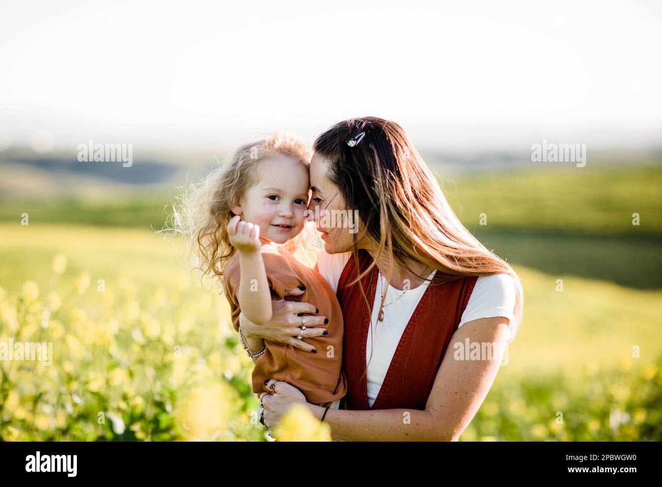Mother & Daughter in Field in San Diego Stock Photo Alamy