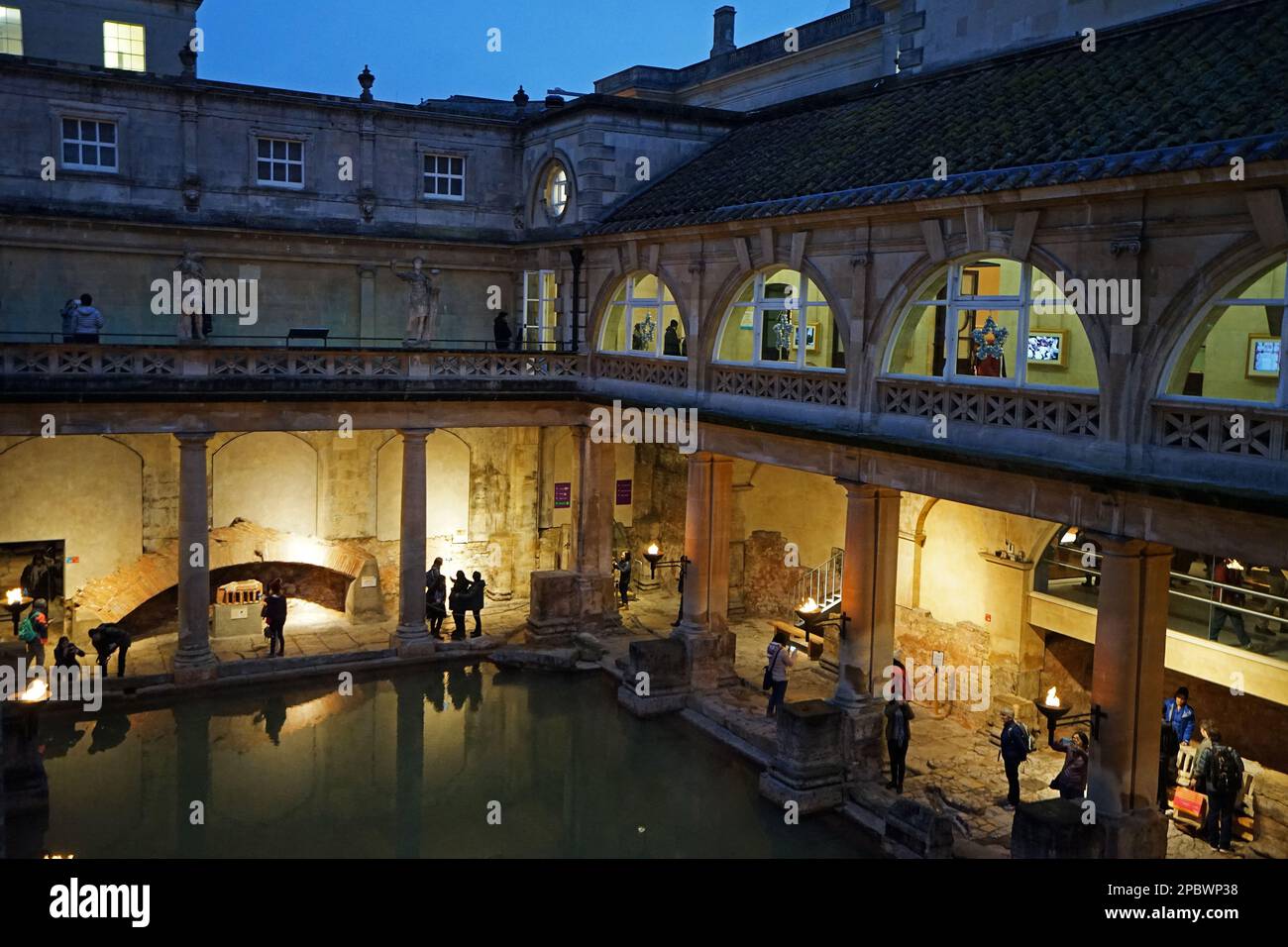 Exterior architecture of 'The Roman bath', interactive museum filled with many treasures and public natural hot springs- England, United Kingdom Stock Photo