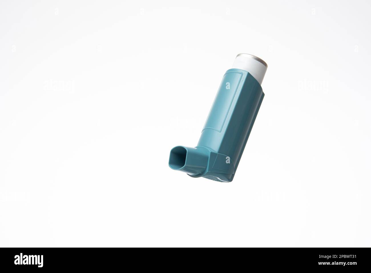 Asthma inhaler, generic, non-branded. Close up studio shot, isolated on white background Stock Photo