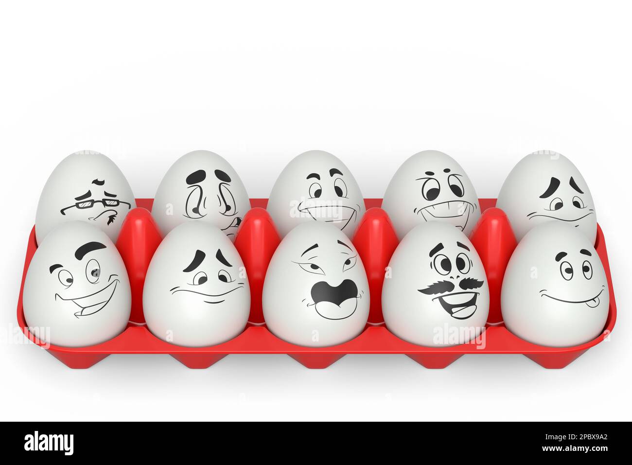 Farm white painted egg with expressions and funny face in plastic tray ...